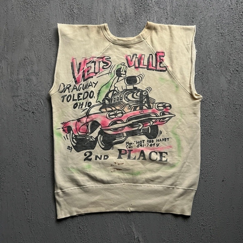 Vintage Hot‎ Rod Airbrush Sweatshirt Medium White 1960s Vets Ville Dragway